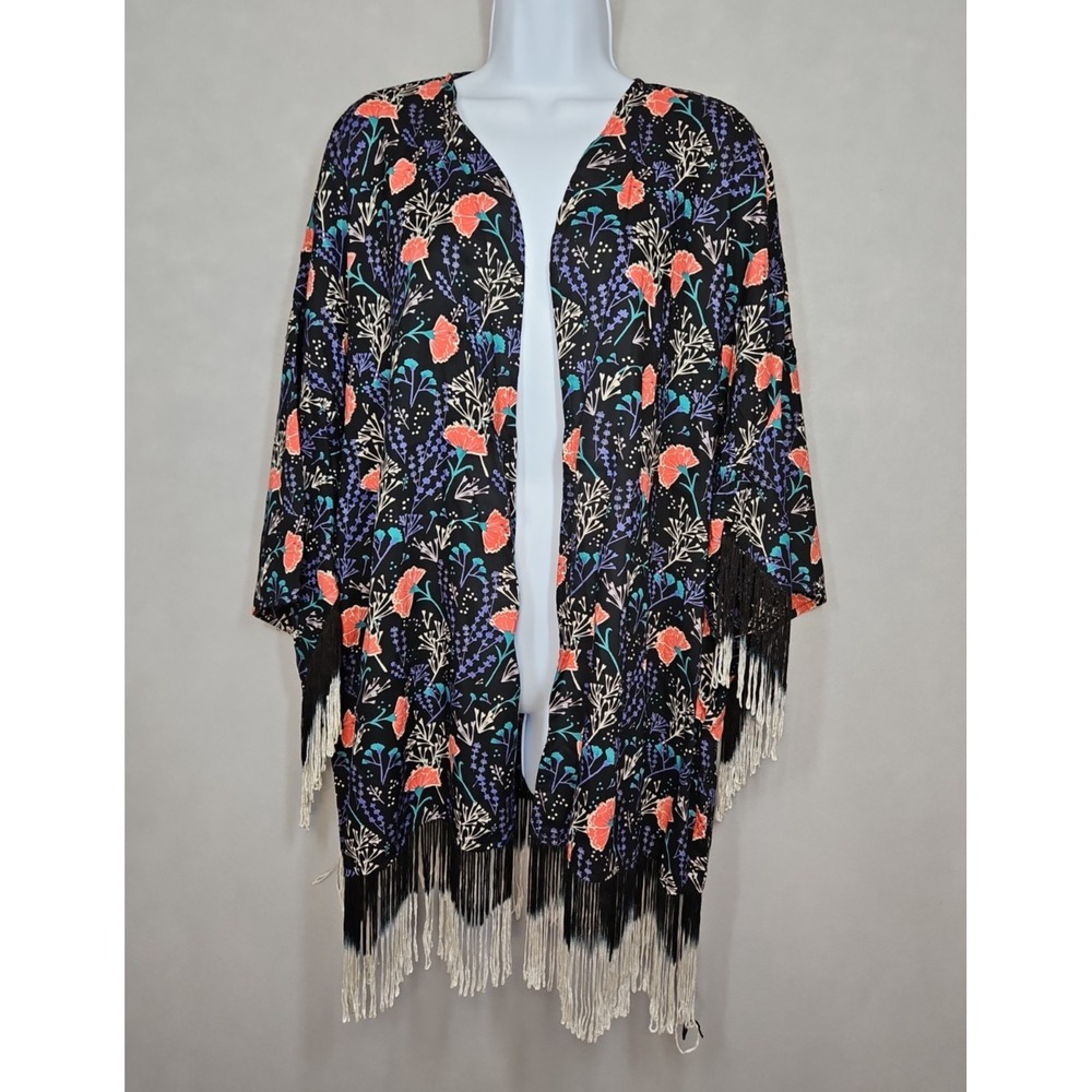 Rock & Roll Cowgirl Womens Floral Fringe Open Front Cardigan Size XL